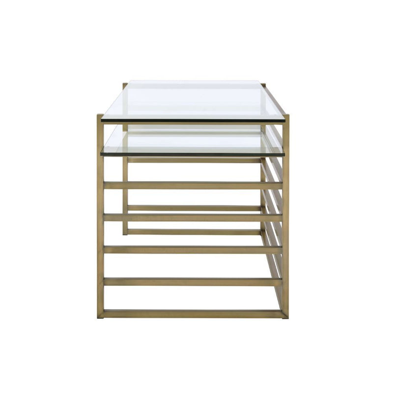 Shona - Writing Desk - Clear Glass Top & Antique Gold - R&R Furniture Gallery (Fountain Valley, CA)
