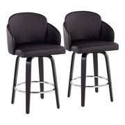 Lumi Source Dahlia contemporary counter stool set with round footrests, featuring sleek modern design and cushioned seats.