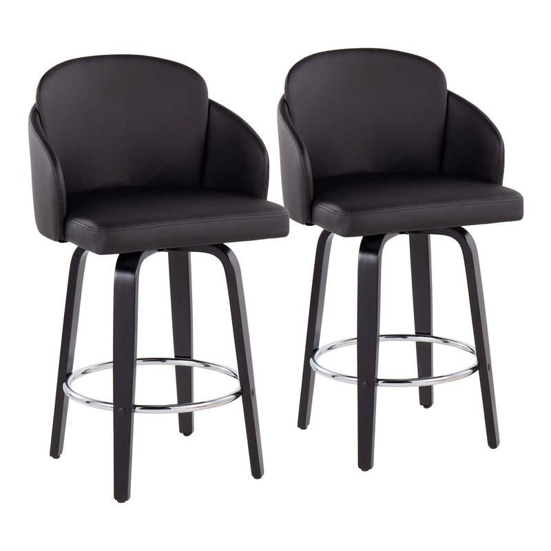 Lumi Source Dahlia contemporary counter stool set with round footrests, featuring sleek modern design and cushioned seats.