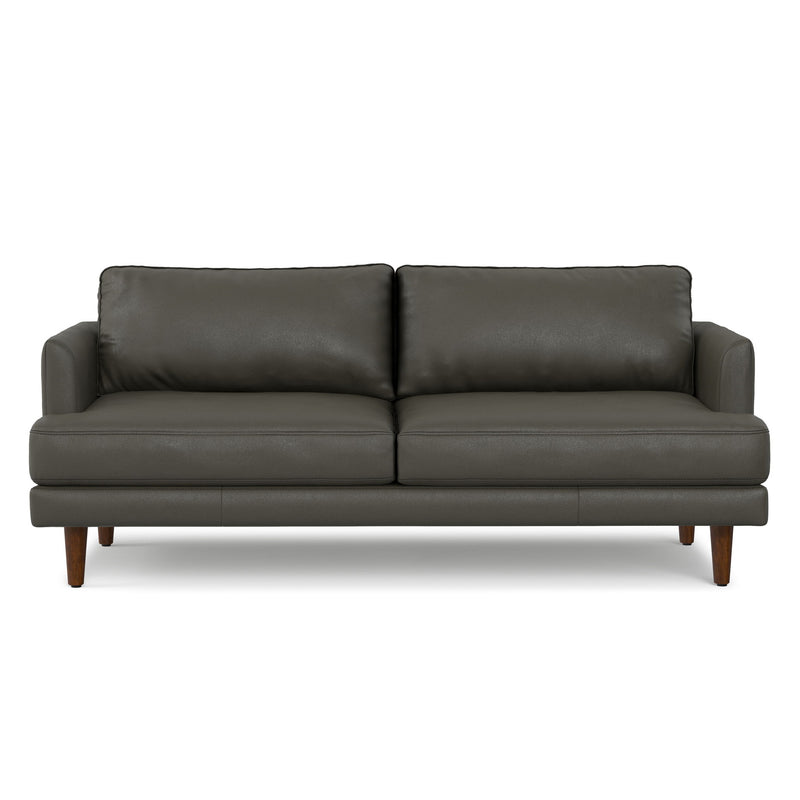 Simpli-Home Livingston upholstered stationary sofa with plush fabric and cushioned armrests, ideal for living room seating.