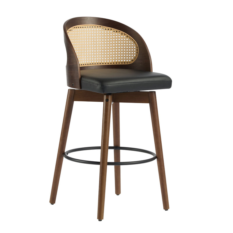 Set of two Noble House Como indoor wood barstools with sleek, modern design and natural wood finish.