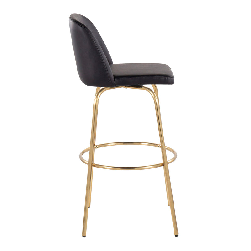 Lumi Source Toriano contemporary fixed-height barstools with swivel, round footrest, set of 2, featuring modern design and sleek finish.