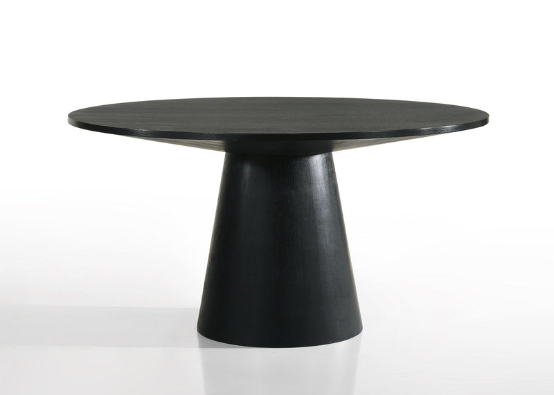 Contemporary round dining table set by Lilola Home with five matching chairs, featuring a Jasper wide table in a modern dining room.
