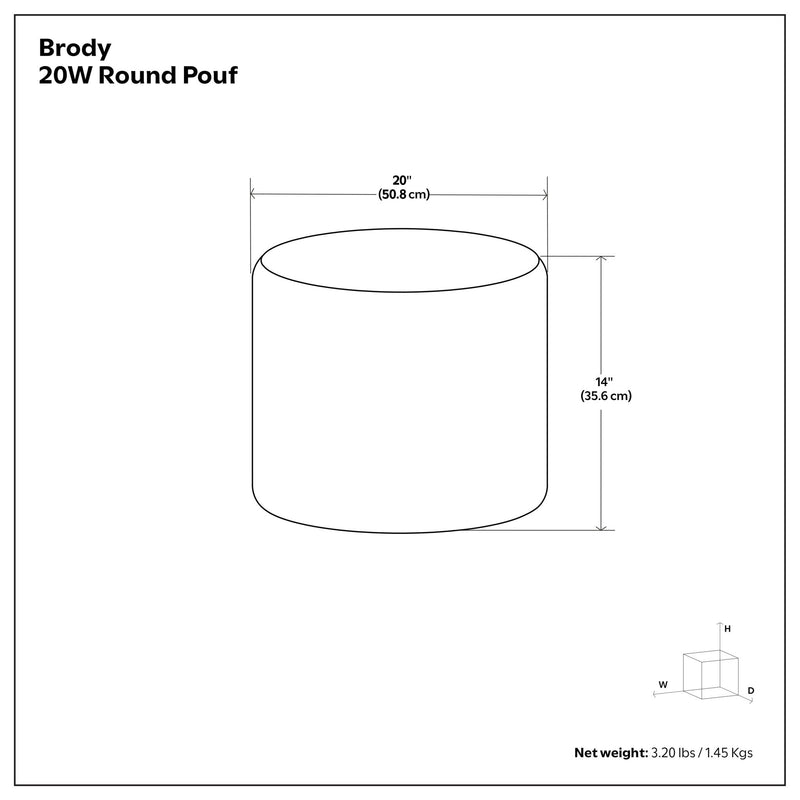 Round Brody accent pouf by Simpli-Home with soft fabric cover, beige color, and plush, comfortable seating surface.