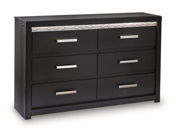 Black six-drawer dresser from Signature Design by Ashley, showcasing a sleek modern dresser with ample storage and stylish hardware.