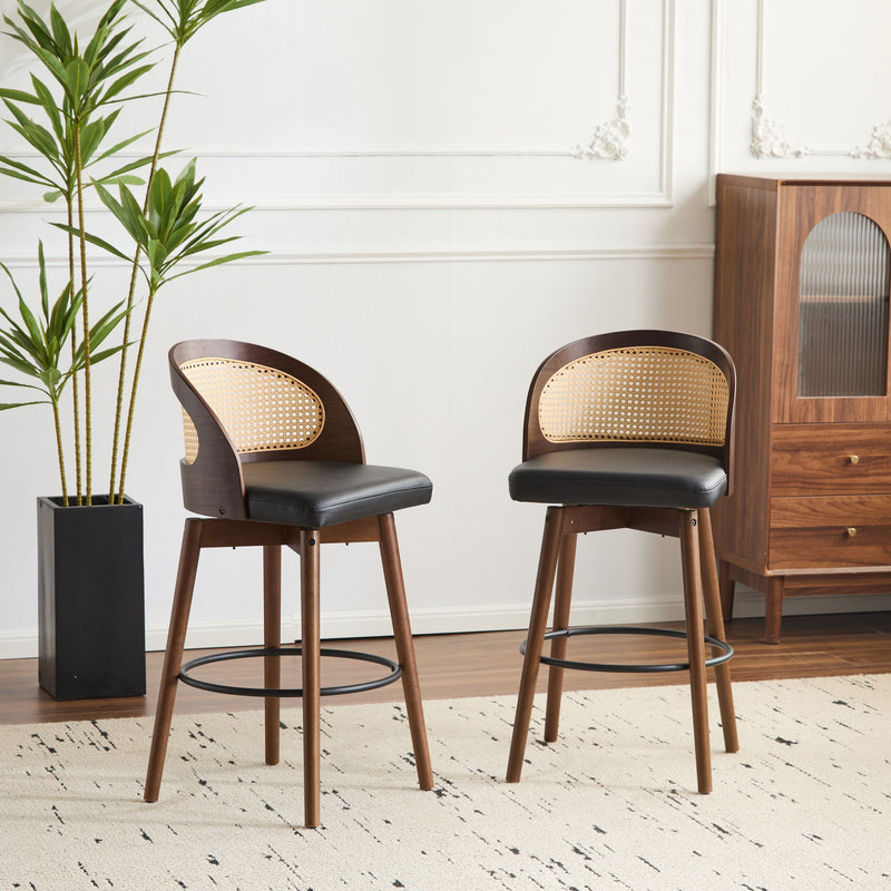 Pair of Noble House Como indoor wood barstools with sleek design, natural wood finish, and comfortable seating.