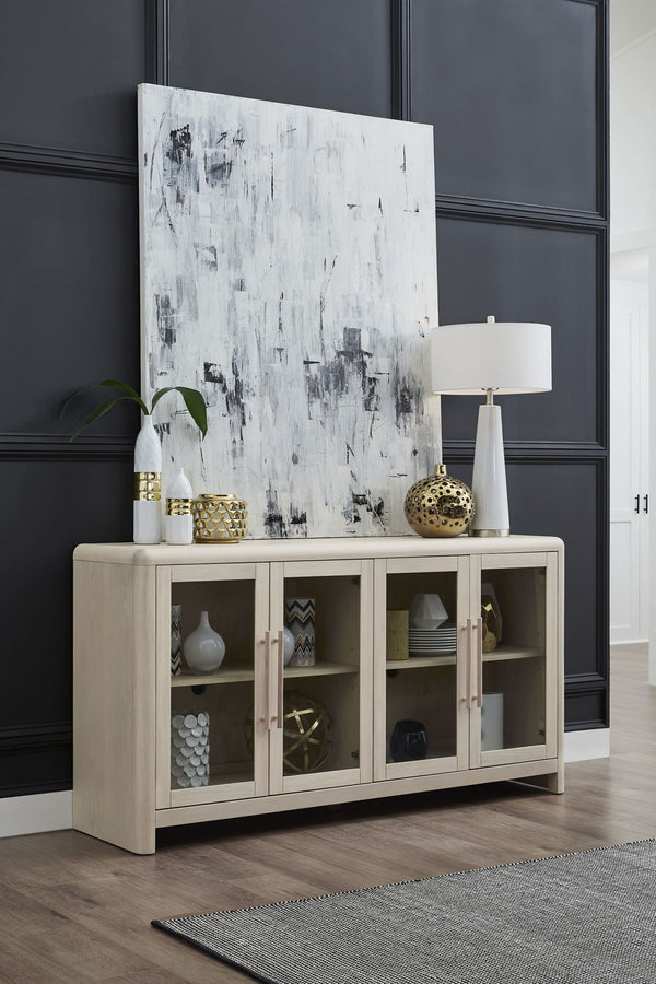 Liv Glass Door Ash Wood Sideboard in White Sand