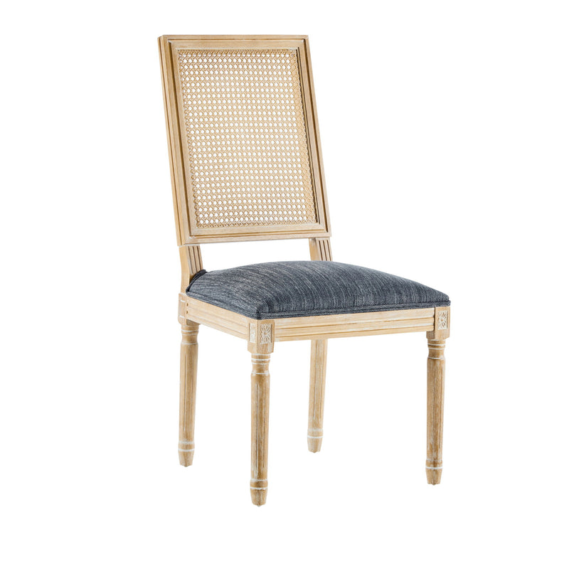 French Country Dining Chair With Rectangular Cane Backrest And Smooth Upholstered Seating - R&R Furniture Gallery (Fountain Valley, CA)
