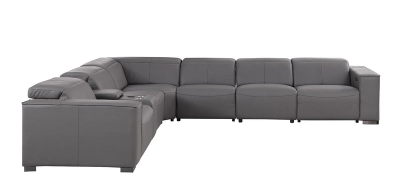 1208 - 7 Piece L-Shaped Leather Reclining Sectional With 4 Power Recliners