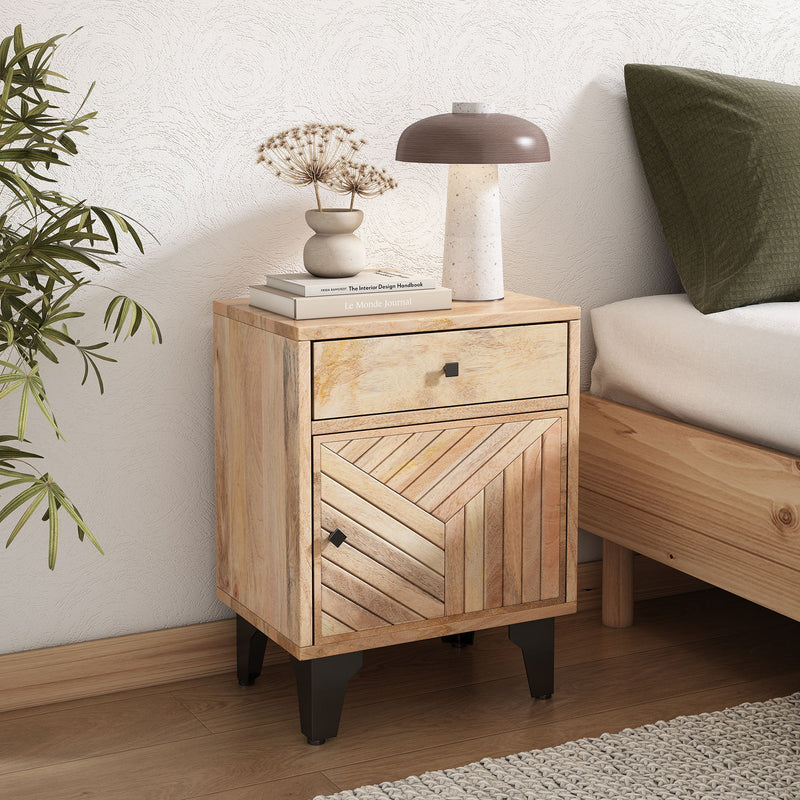 Solid Wood Vintage Nightstand With Handcrafted Detailing - Natural - R&R Furniture Gallery (Fountain Valley, CA)