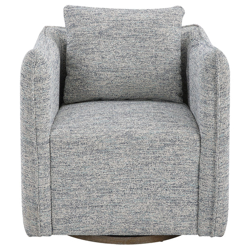 Uttermost Corben swivel chair with plush fabric upholstery and a modern design, featuring a sturdy base and comfortable seating.
