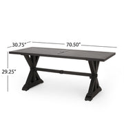 Modern Noble House outdoor dining table with X-shaped legs and umbrella hole, perfect for patio or garden dining.