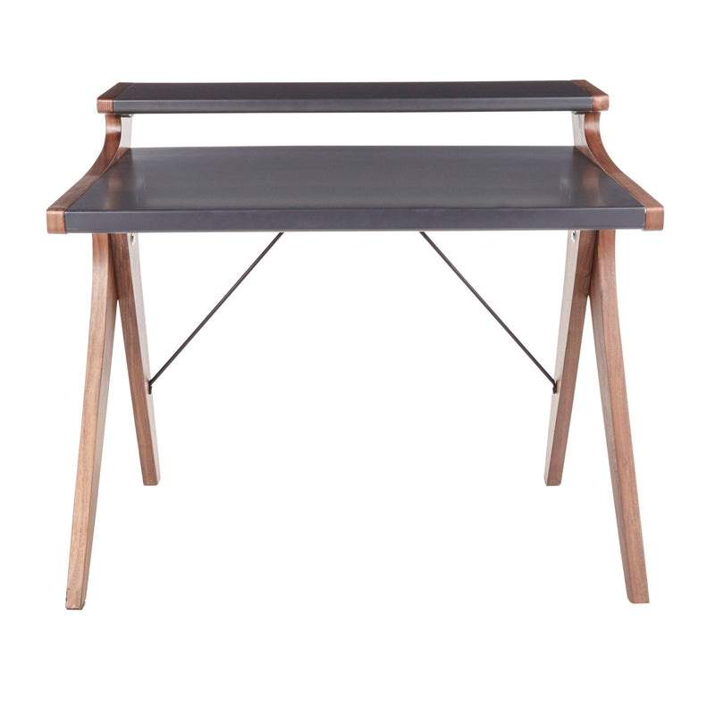Lumi Source Archer contemporary lift top desk in walnut and gray with sleek modern design and spacious surface.
