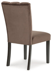 Set of two Jeshina dining upholstered side chairs in mocha fabric by Signature Design, featuring cushioned seats and modern style.