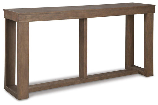Gray Cariton sofa table by Signature Design Ashley, featuring a sleek rectangular surface and sturdy legs for living room decor.