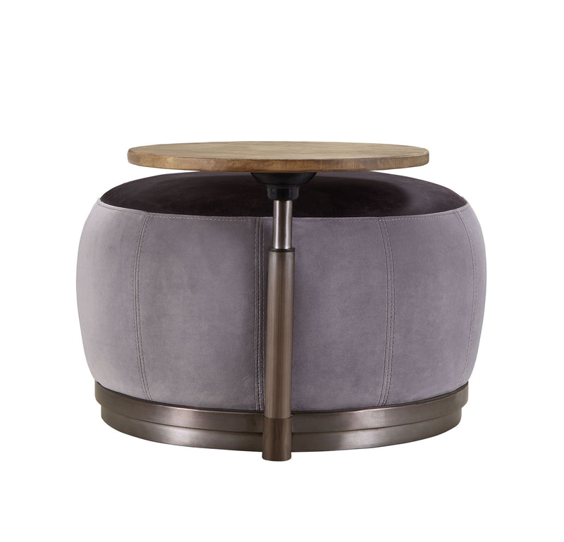 Decapree - Ottoman - Antique Slate Top Grain Leather & Gray Velvet - R&R Furniture Gallery (Fountain Valley, CA)