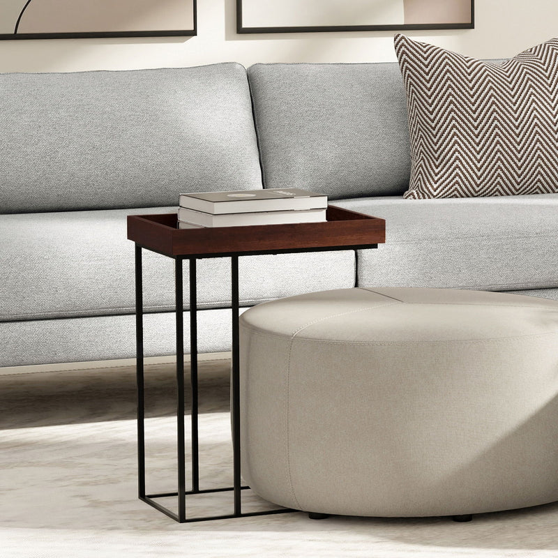 Simpli-Home Gallagher handcrafted C side table with a sleek wooden surface and modern design, perfect as a chair side table.