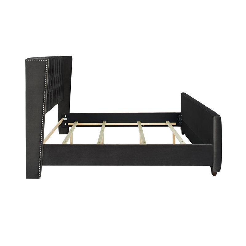 David - King Tufted Wingback Bed - Dark Charcoal Gray - R&R Furniture Gallery (Fountain Valley, CA)