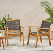 Set of two Noble House outdoor rope dining chairs with woven seats and metal frames, perfect for patio or garden seating.