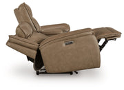 Glencroft - Power Reclining Loveseat With Console / Adjustable Headrest - Sahara - R&R Furniture Gallery (Fountain Valley, CA)