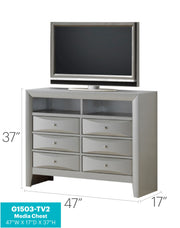 Glory Furniture Marilla media chest with storage drawers and sleek wood finish, ideal for living room entertainment setup.