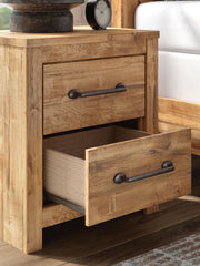 Brown Maystonna two-drawer night stand by Signature Design Ashley with sleek accent nightstand style and modern wood finish.