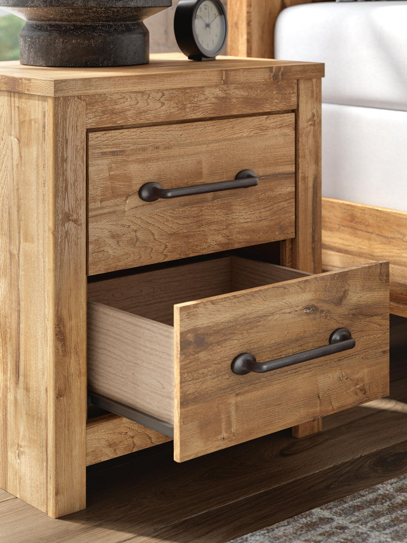 Brown Maystonna two-drawer night stand by Signature Design Ashley with sleek accent nightstand style and modern wood finish.