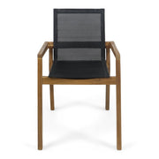 Pair of Noble House Belfast dining chairs with acacia wood frames and cushioned seats, set of two.