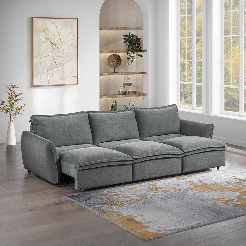 Eaden - Power Sofa With Sleeper - Gray Chenille - R&R Furniture Gallery (Fountain Valley, CA)