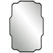 Black iron wall mirror by Uttermost, featuring a sleek round frame and reflective glass for modern home decor.
