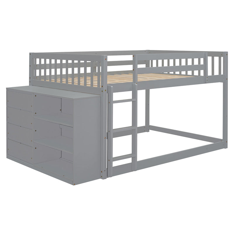 DreamHaus bunk bed with four drawers and three shelves, featuring sturdy wood construction and space-saving design.