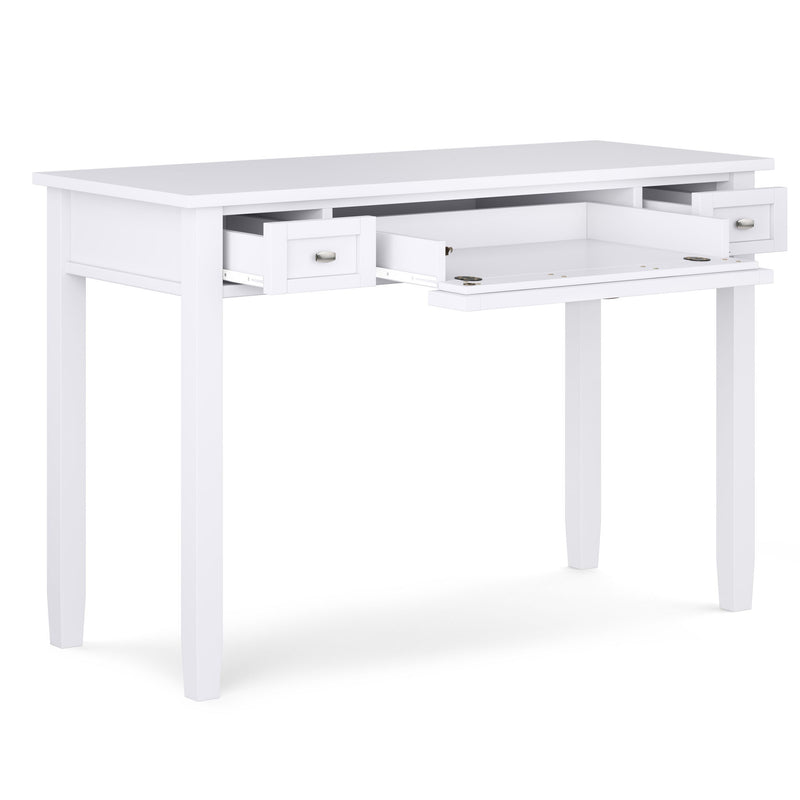 Handcrafted Warm Shaker writing desk by Simpli-Home with smooth wood finish and spacious surface for home office use.