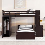 DreamHaus loft bed with stand-alone bed, shelves, desk, and wardrobe, showcasing a compact multi-functional bedroom furniture setup.