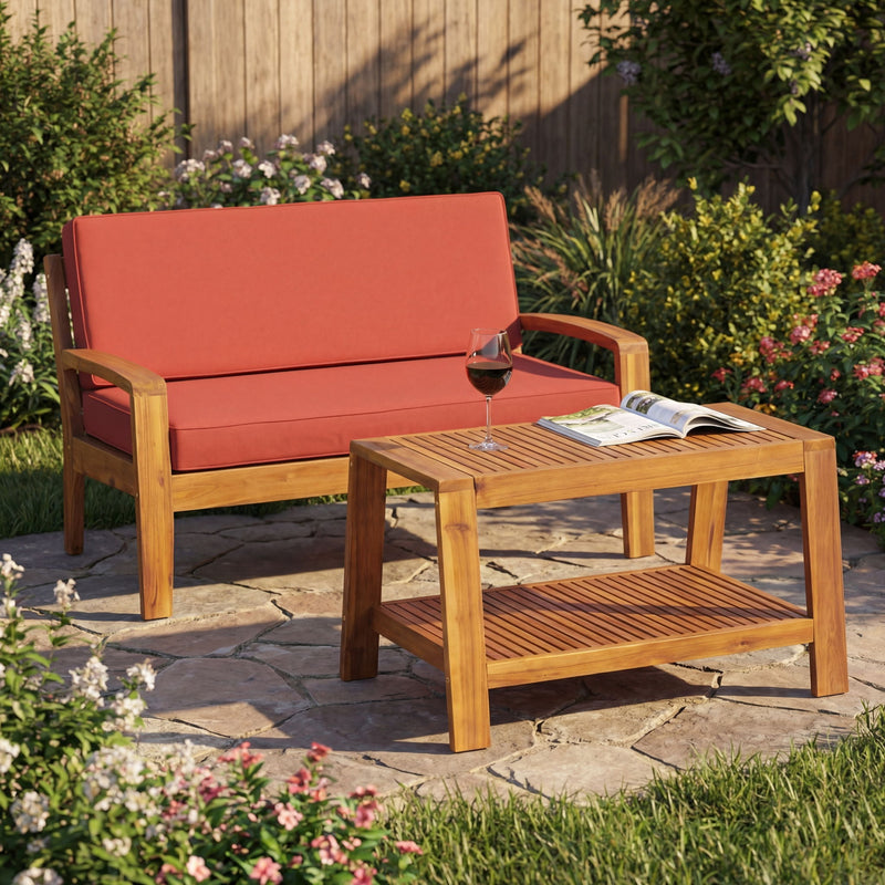 2 Piece Outdoor Conversation Set (Loveseat & Coffee Table With Water-Resistant Cushions) - R&R Furniture Gallery (Fountain Valley, CA)