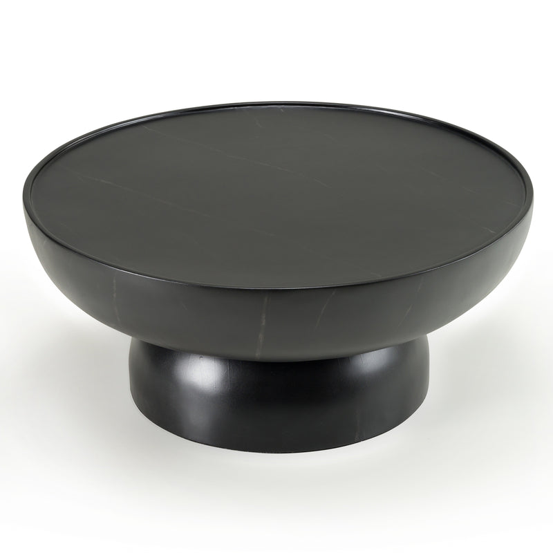 Akron - Modern Black & White Faux Marble Round Coffee Table — view 2