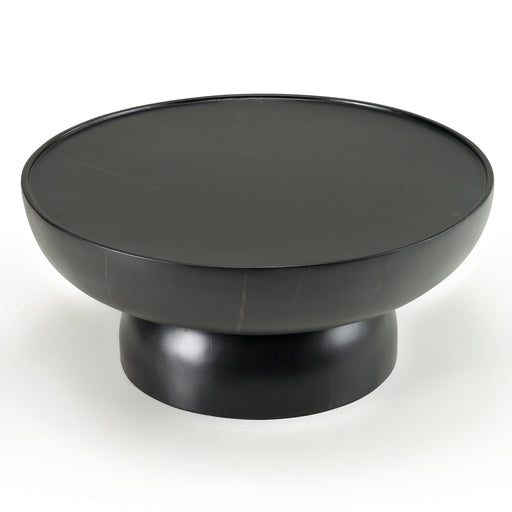 Akron - Modern Black & White Faux Marble Round Coffee Table — view 2