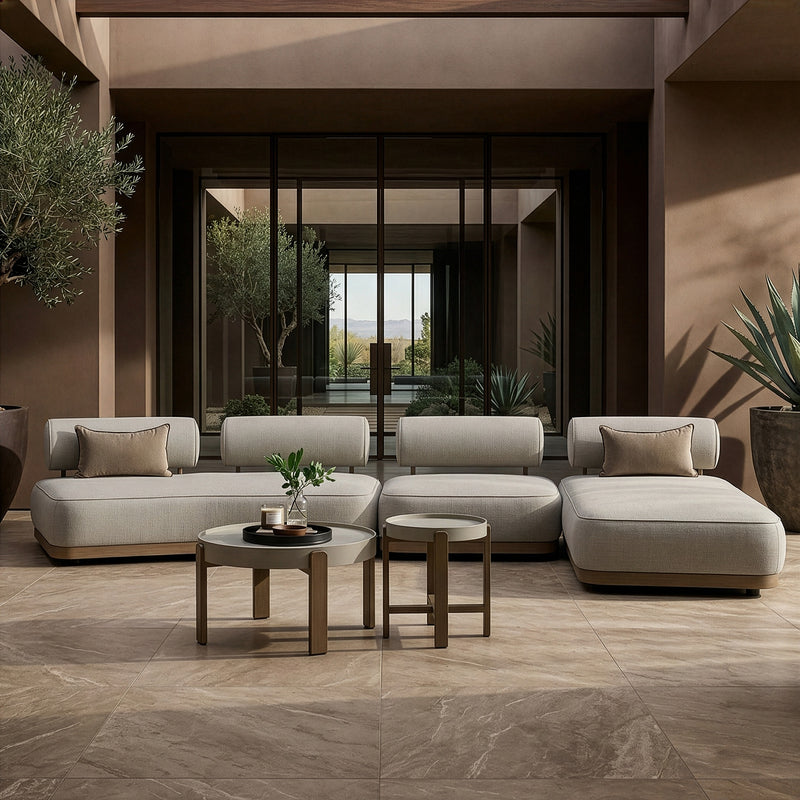 Alicante - Outdoor Grey Fabric + Latte 5-Piece Sofa Set — view 3