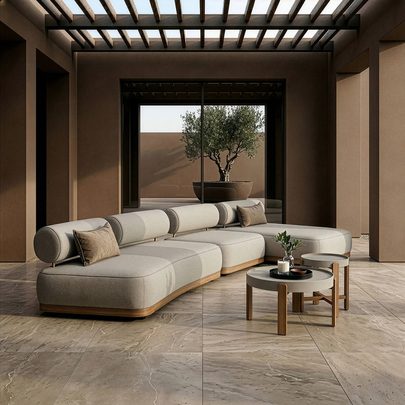 Alicante - Outdoor Grey Fabric + Latte 5-Piece Sofa Set — view 5