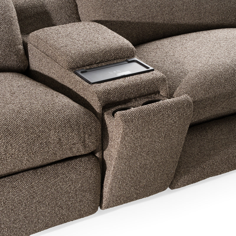 Ambler - Modern Brown Fabric Sectional Sofa w/ 2 Power Recliners Left Facing Chaise