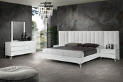 Angela - Italian Modern White Eco Leather 4-Piece Bedroom Set and Wings