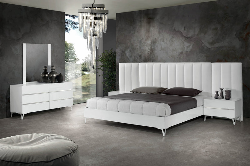 Angela - Italian Modern White Eco Leather 4-Piece Bedroom Set and Wings