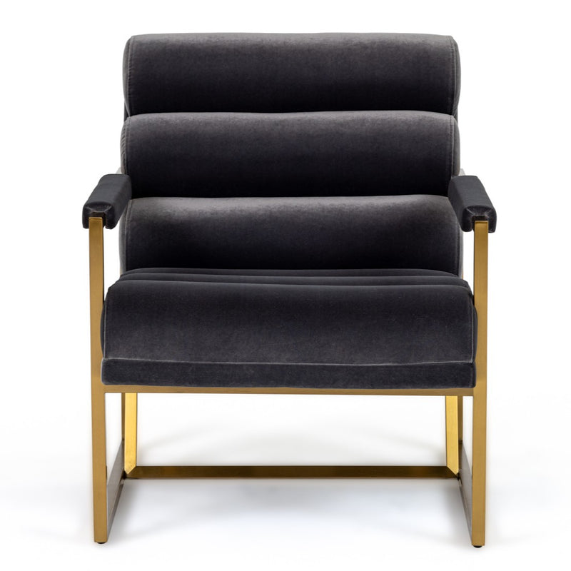 Anton - Modern Grey Velvet + Brass Accent Chair — view 3