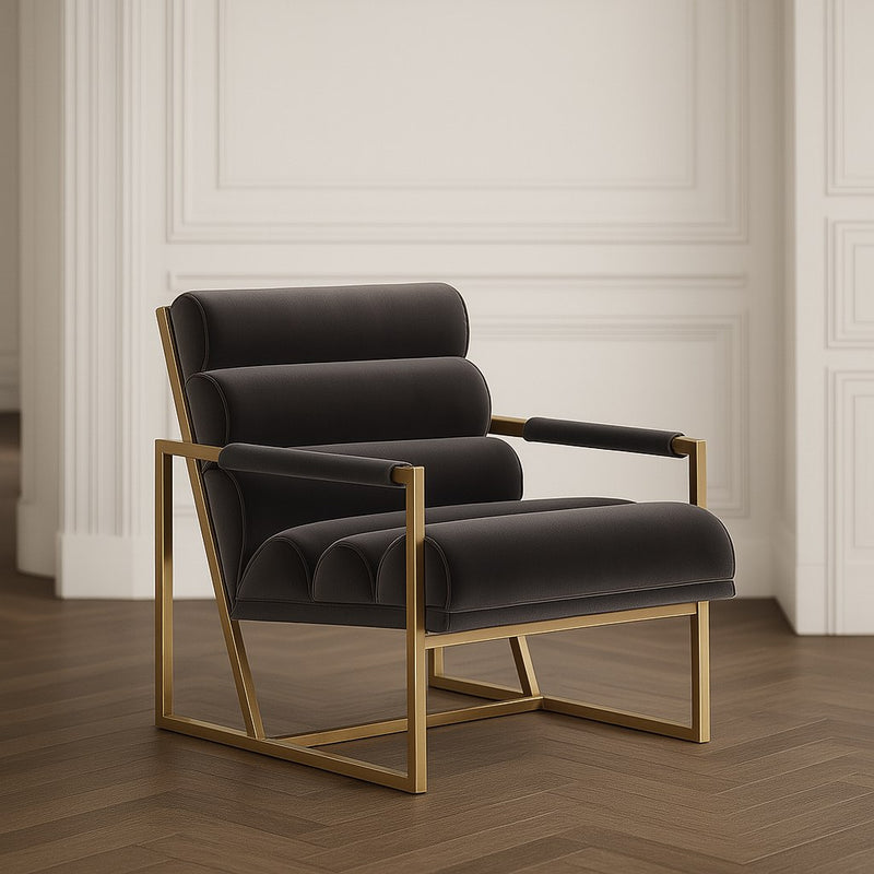 Anton - Modern Grey Velvet + Brass Accent Chair — view 2