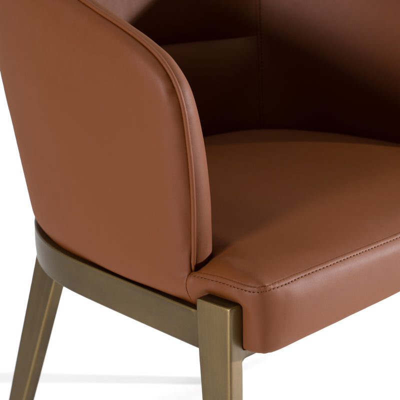 Aragon - Modern Brown Vegan Leather + Brass Dining Chair — view 4