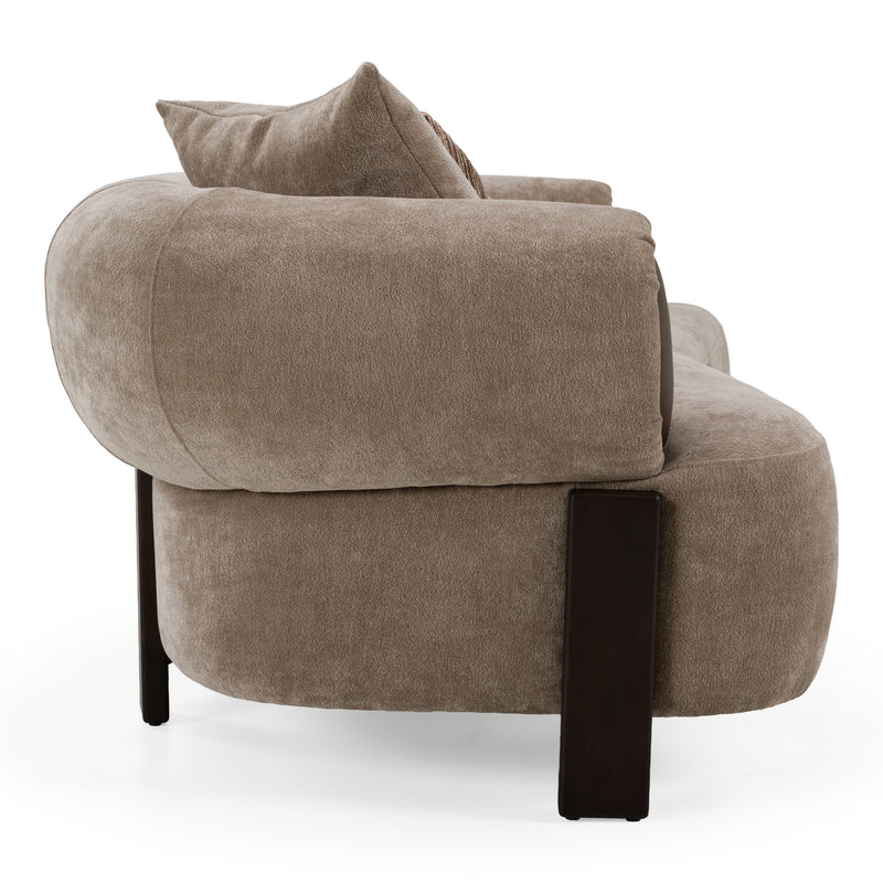 Arnaud - Modern Tan Fabric + Brown Oak Sofa — view 2