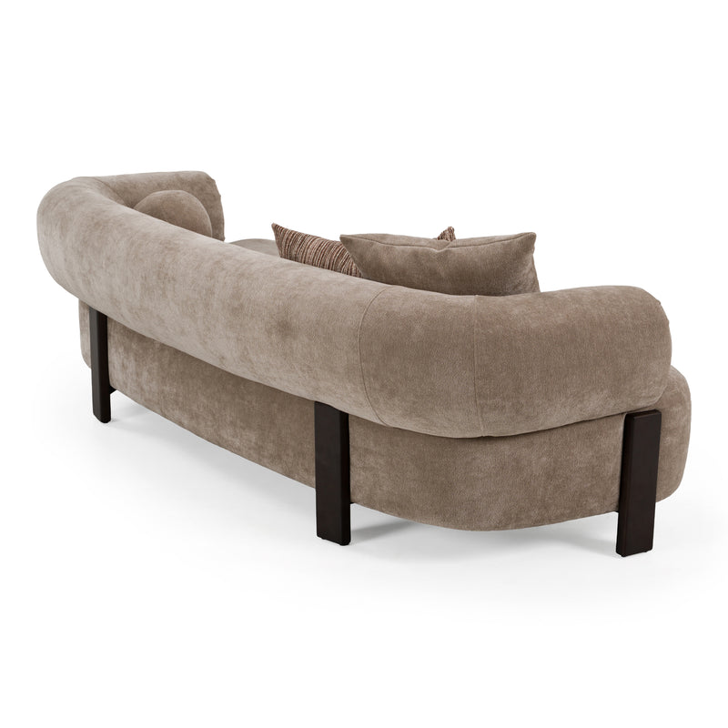 Arnaud - Modern Tan Fabric + Brown Oak Sofa — view 3