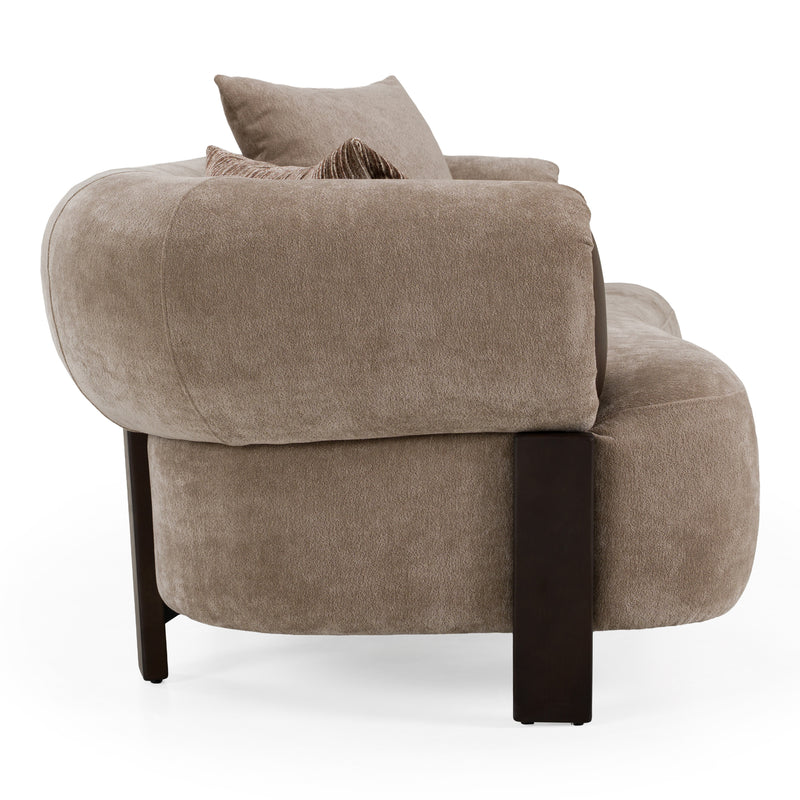 Arnaud - Modern Tan Fabric + Brown Oak Loveseat Sofa — view 2