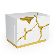 Aspen Modern Wide White and Gold Nightstand — view 2
