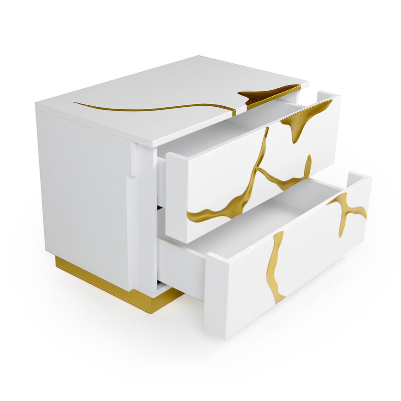 Aspen Modern Wide White and Gold Nightstand — view 3