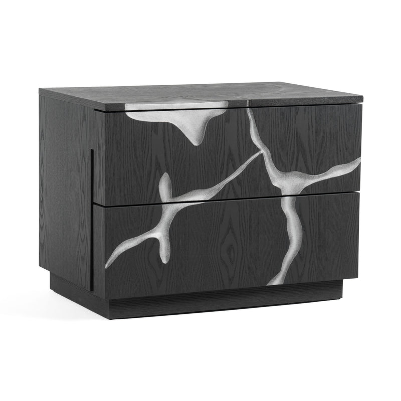 Aspen - Modern Matte Brown Ash & Silver Nightstand — view 2